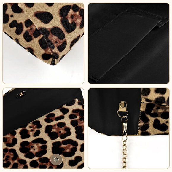 Women Suede Leopard Print with Chain Evening Bag for Wedding Cocktail Prom - Picture 5 of 7